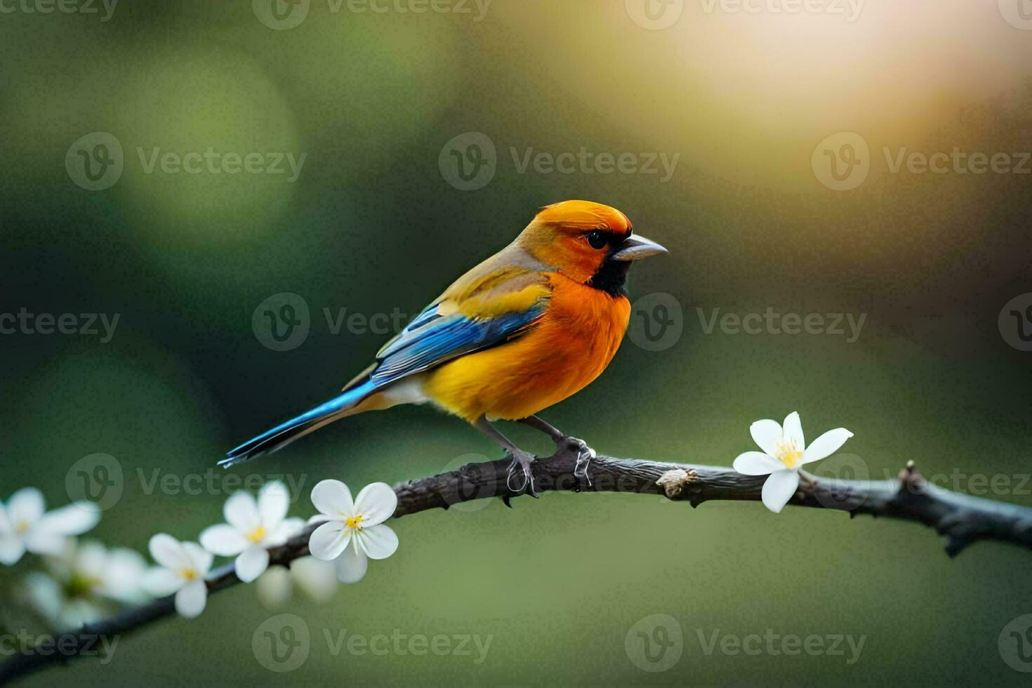 foto fondo de pantalla el pájaro, flores, primavera, el sol, el pájaro, el pájaro, el. generado por ai