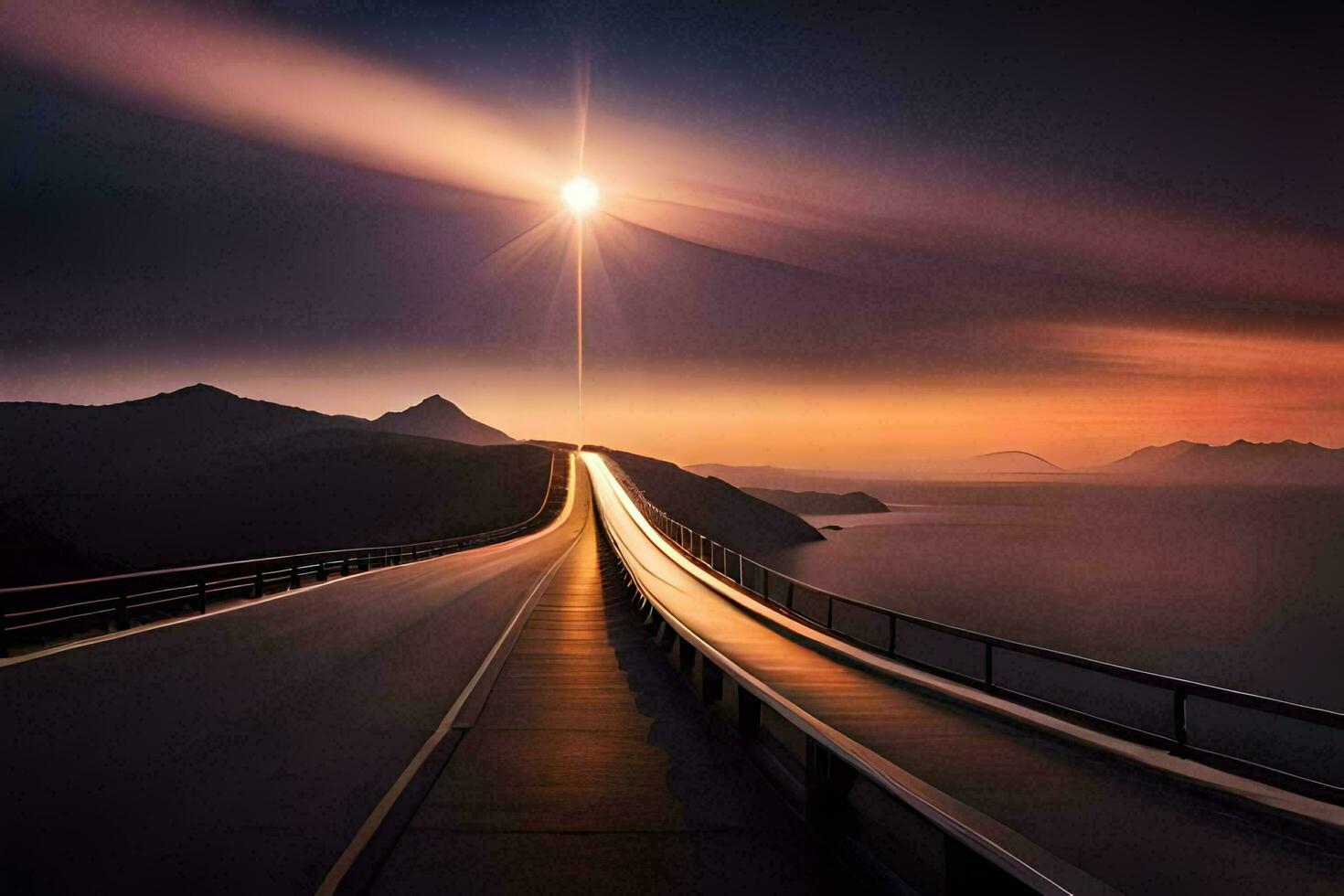 un largo la carretera con el Dom brillante terminado él. generado por ai foto