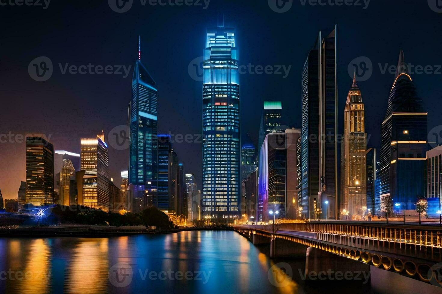 the city skyline at night in dubai. AI-Generated photo