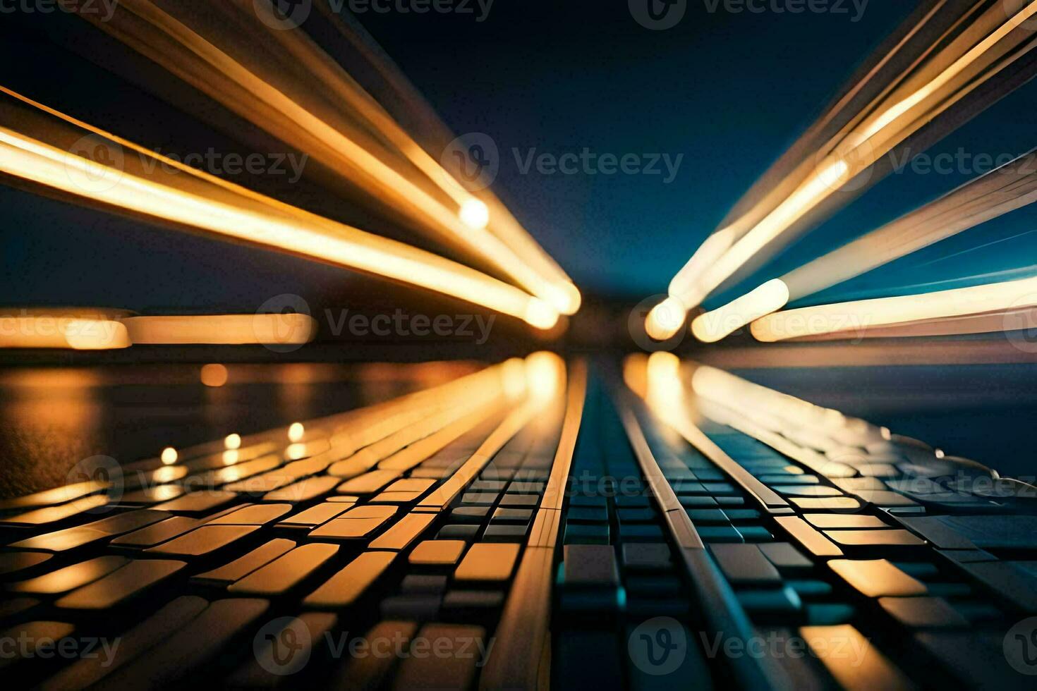 un borroso imagen de un computadora teclado a noche. generado por ai foto