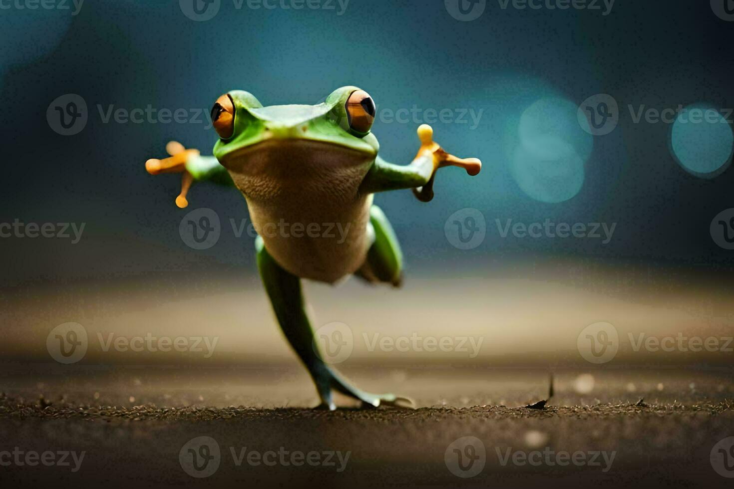 a frog is standing on its hind legs. AI-Generated photo