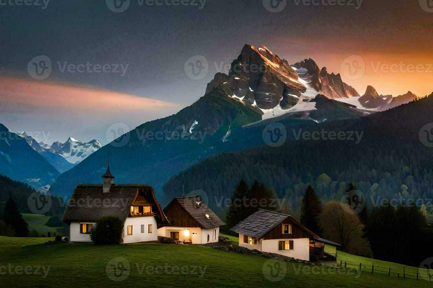 the house in the mountains. AI-Generated photo