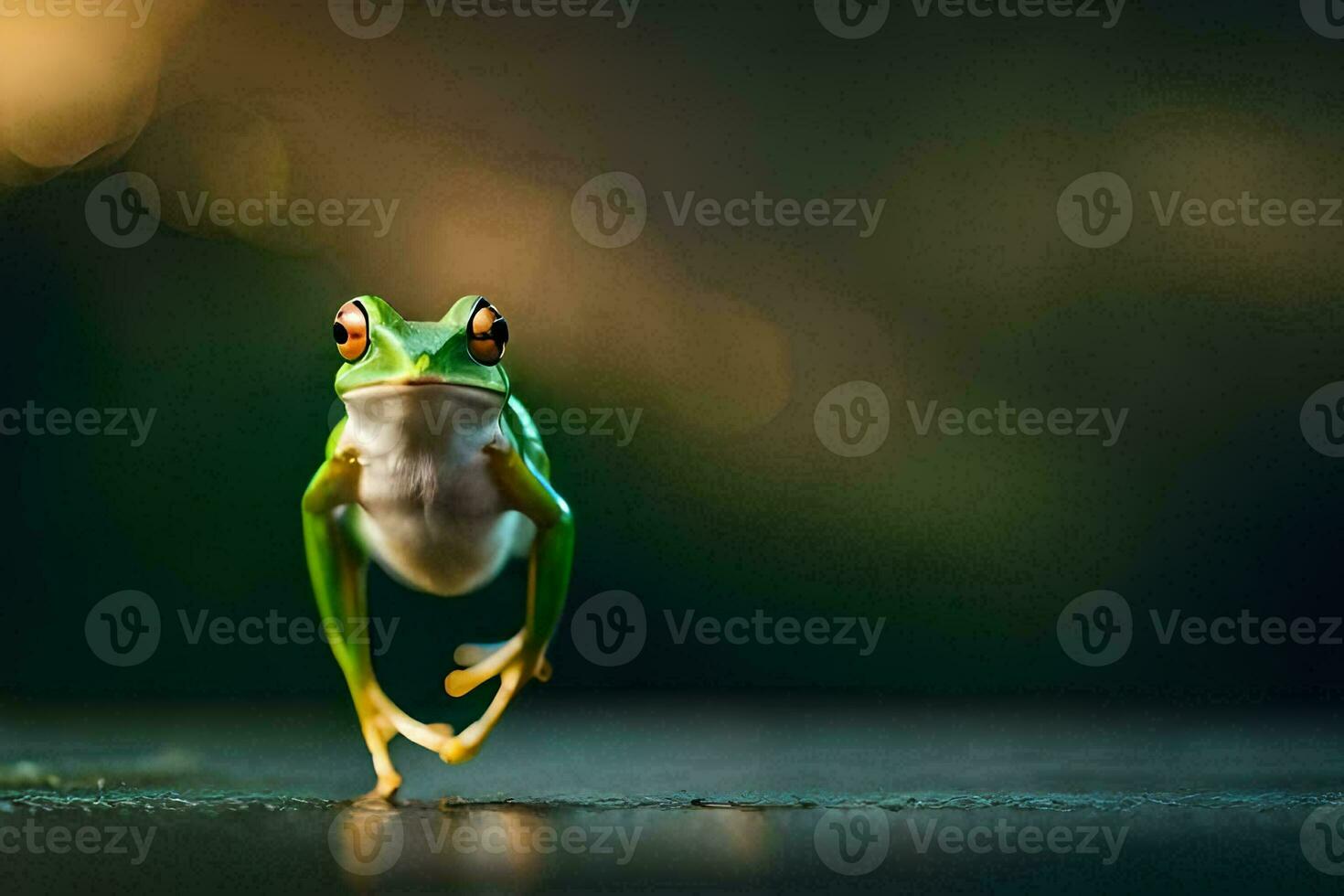 a frog is standing on its hind legs. AI-Generated photo