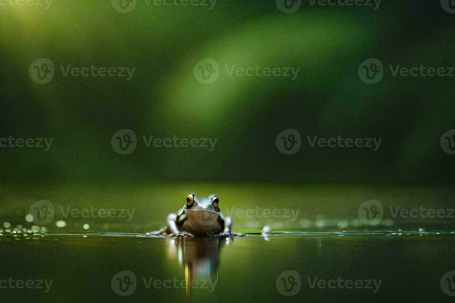 a frog is sitting on the water in the dark. AI-Generated photo