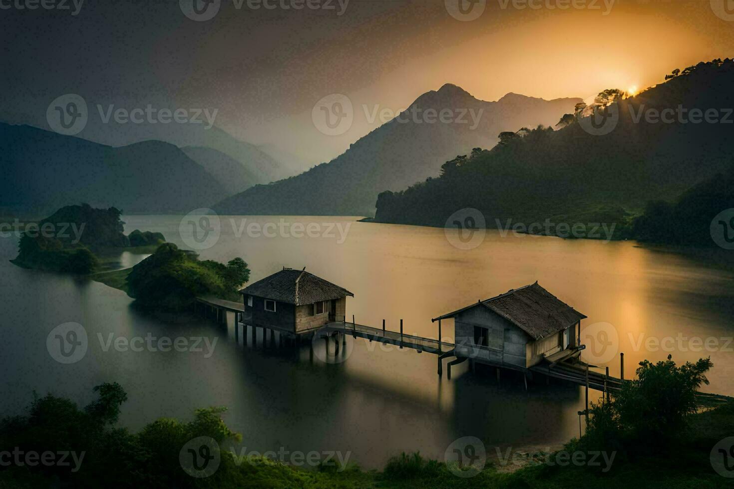 the house on the lake. AI-Generated photo