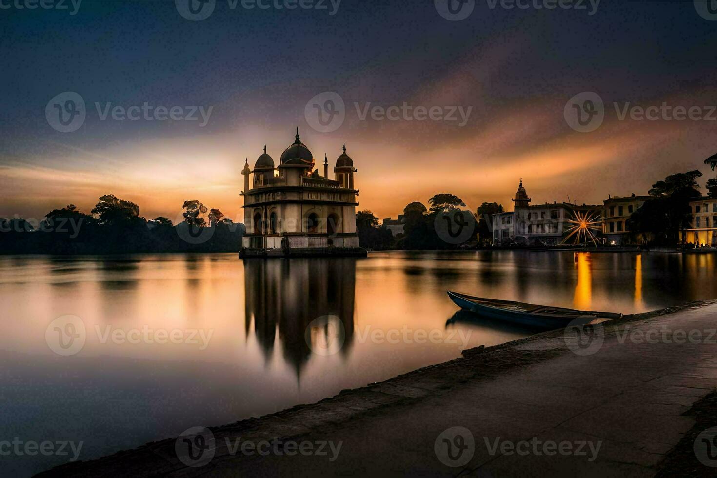 the lake palace at sunset in india. AI-Generated photo