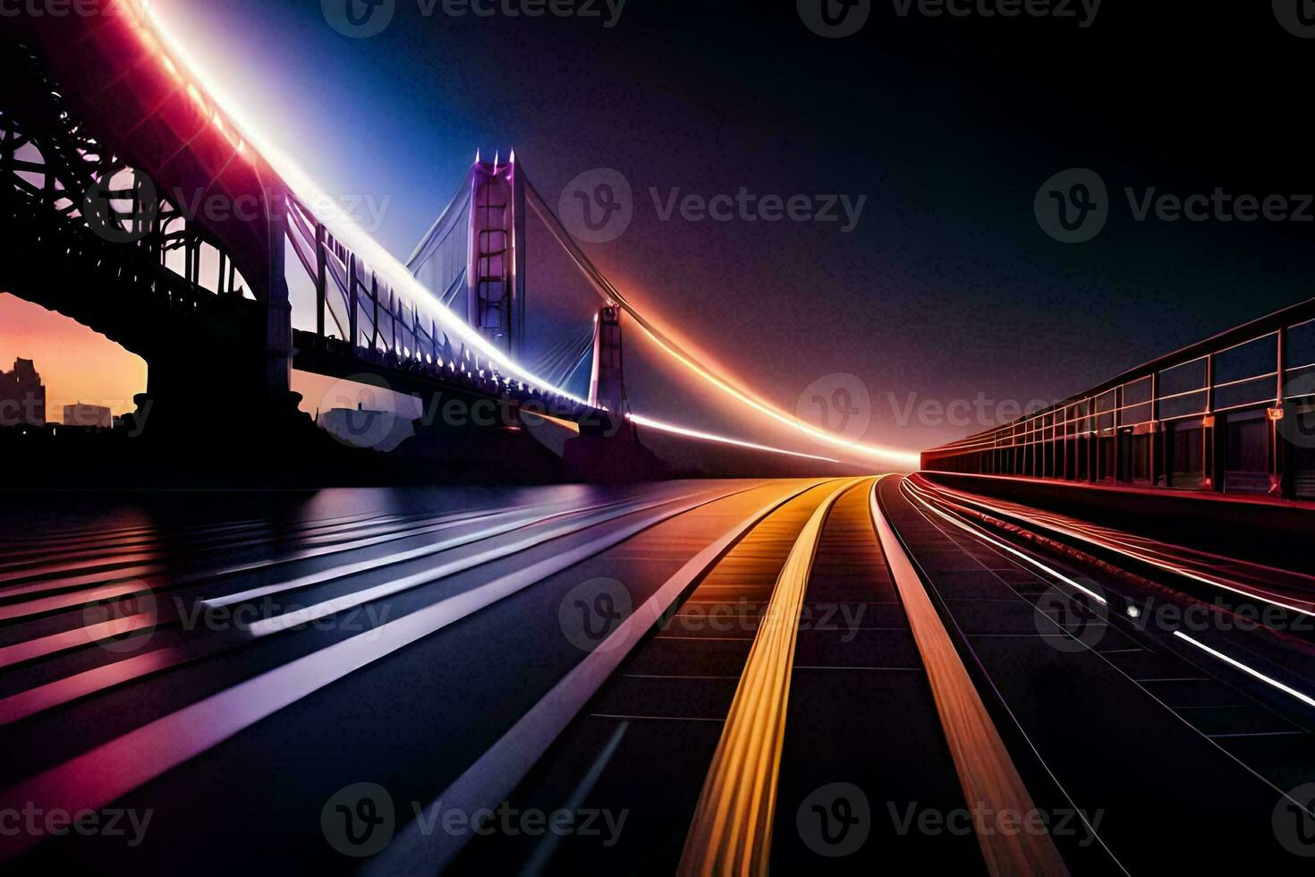 a long exposure photograph of a bridge at night. AI-Generated photo