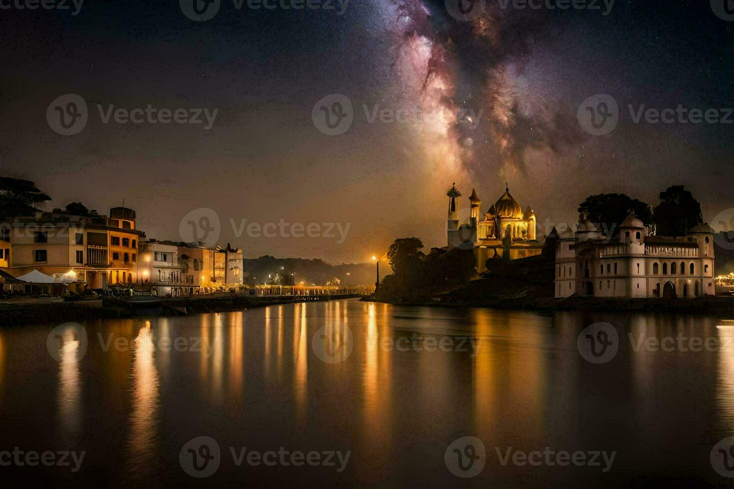 the milky way over the city of pisa. AI-Generated photo