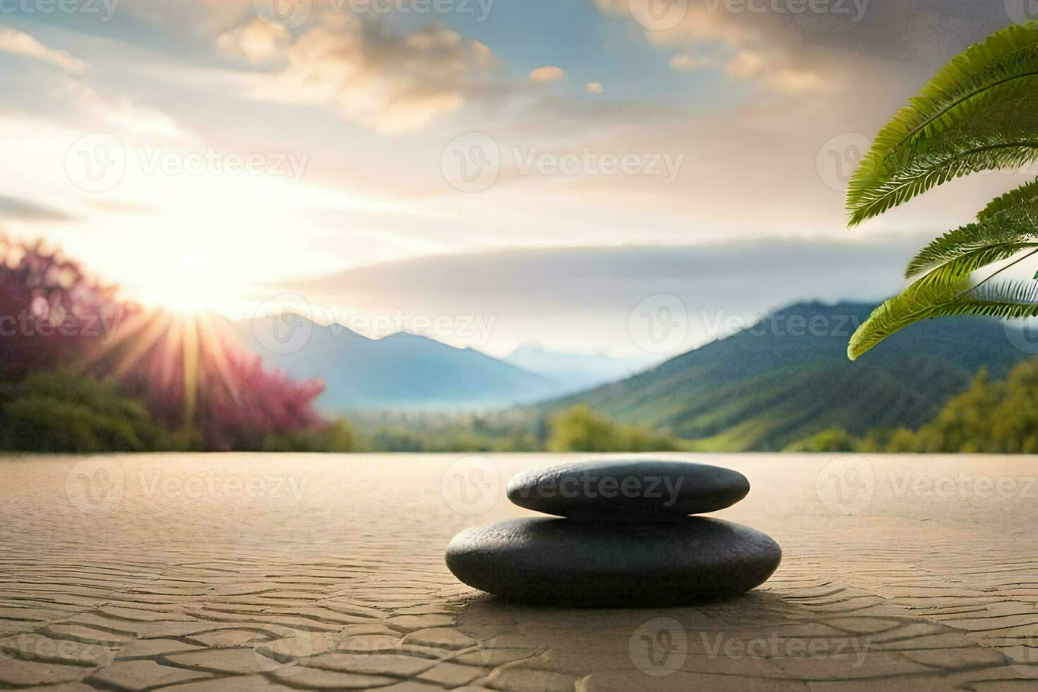 zen stones in the sun. AI-Generated photo