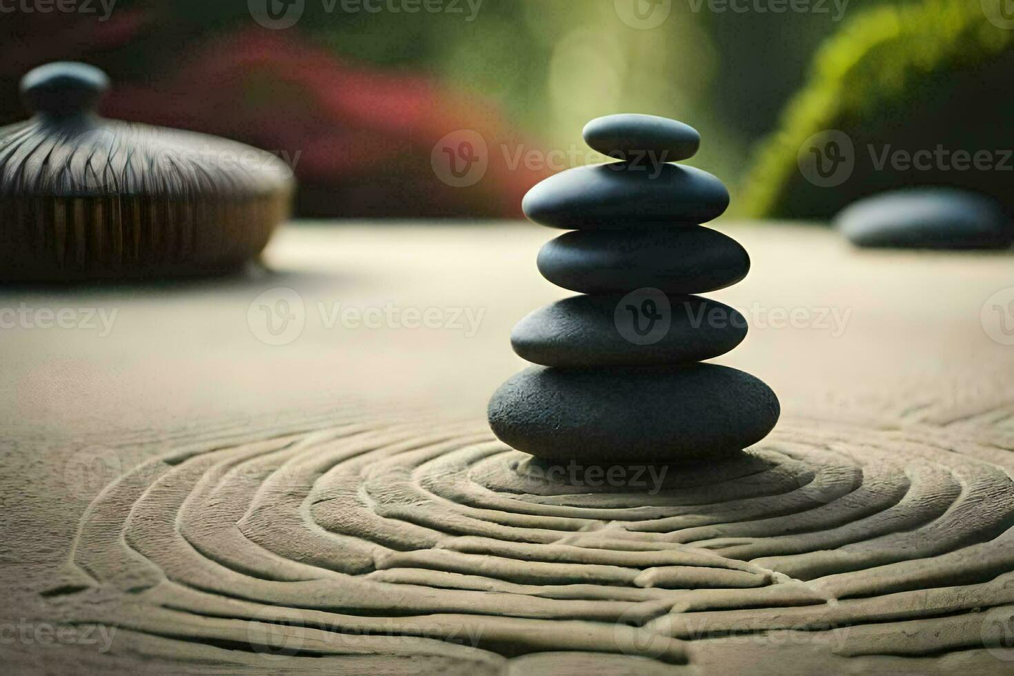 a zen garden with stones and a zen garden. AI-Generated photo