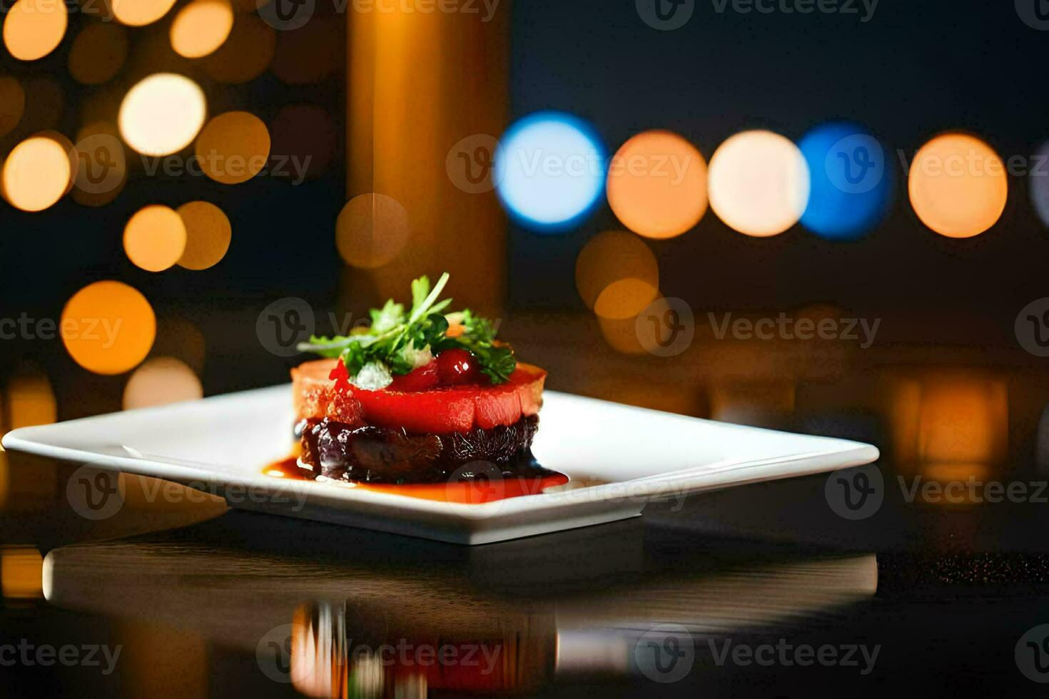 un plato con un pequeño pedazo de comida en él. generado por ai foto