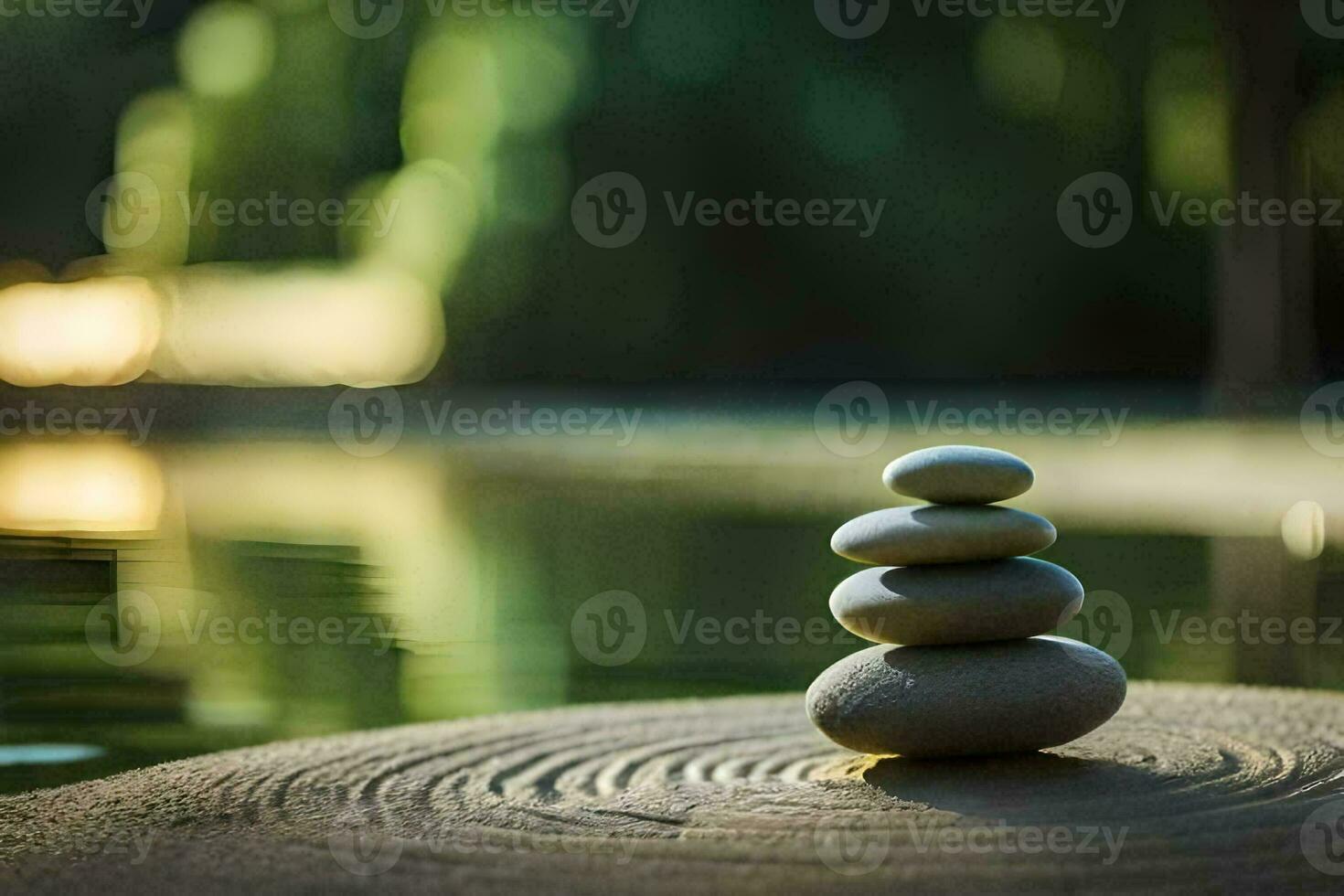 zen stones stacked on top of each other in a circle. AI-Generated photo