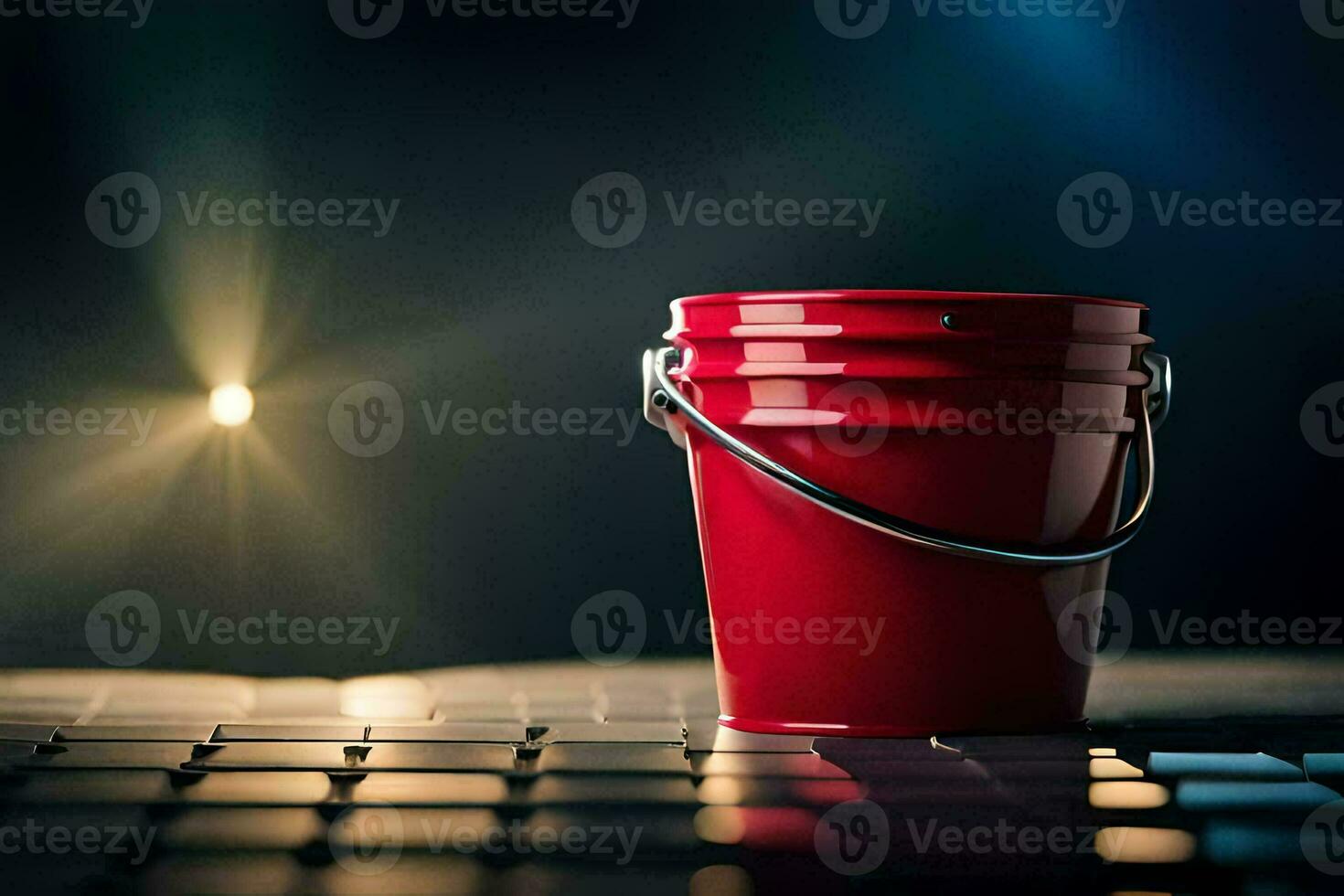 a red bucket on a laptop keyboard. AI-Generated photo