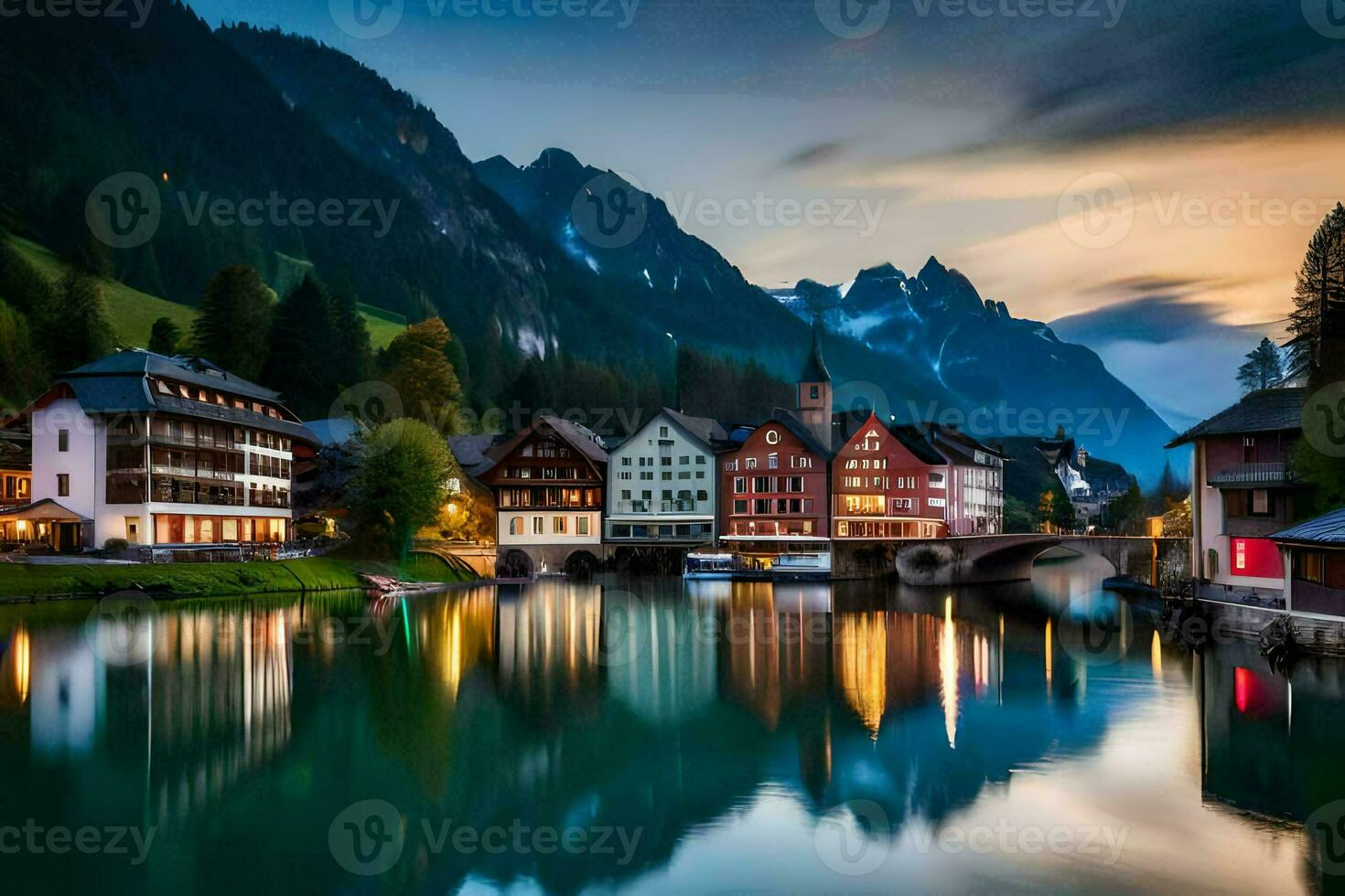 el hermosa pueblo de hallstatt, Austria. generado por ai foto