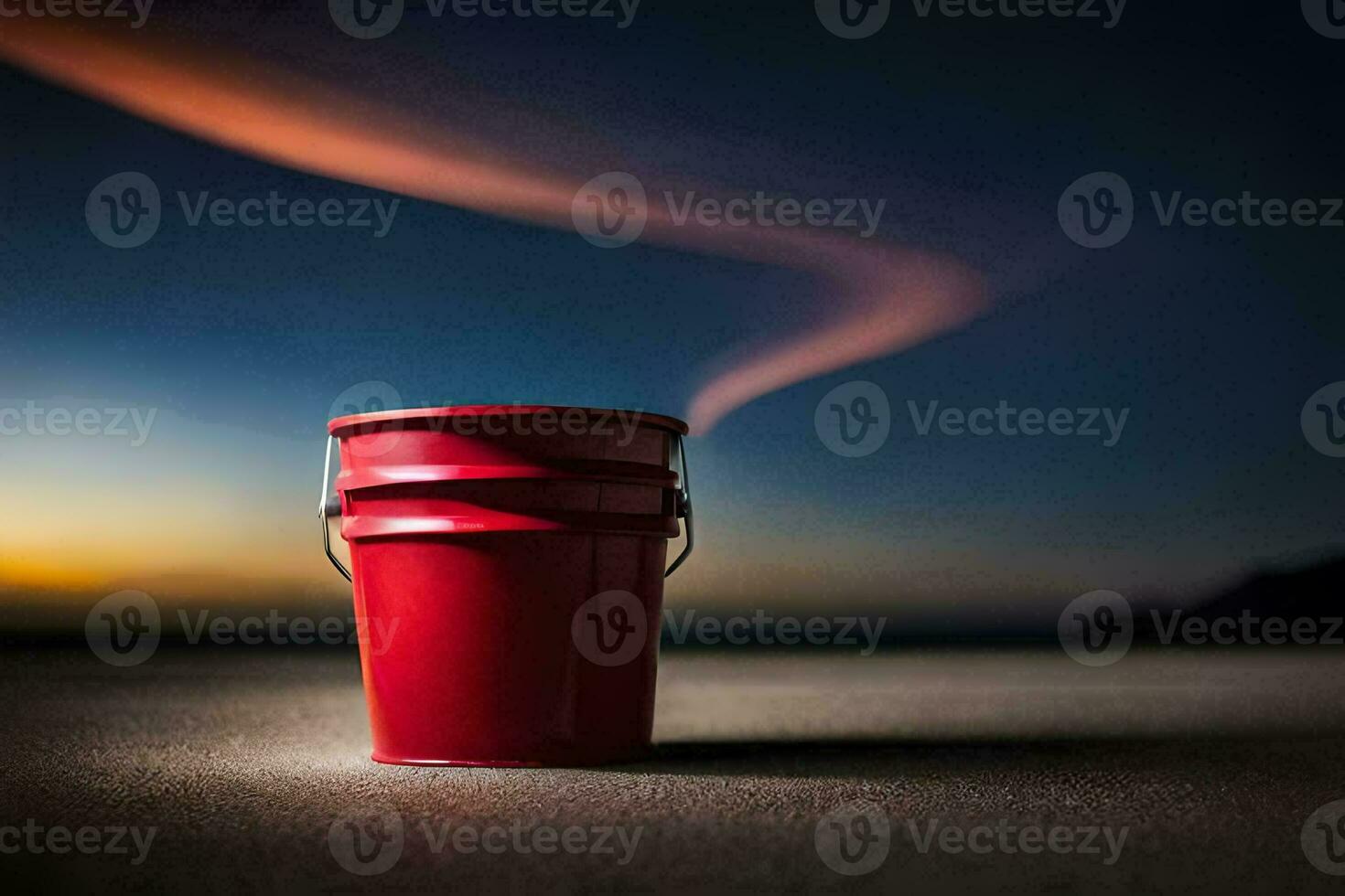 a red bucket with smoke coming out of it. AI-Generated photo