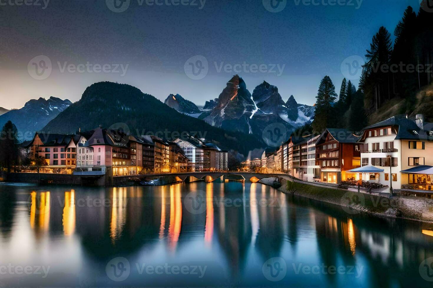 the city of luzern, switzerland at dusk. AI-Generated photo