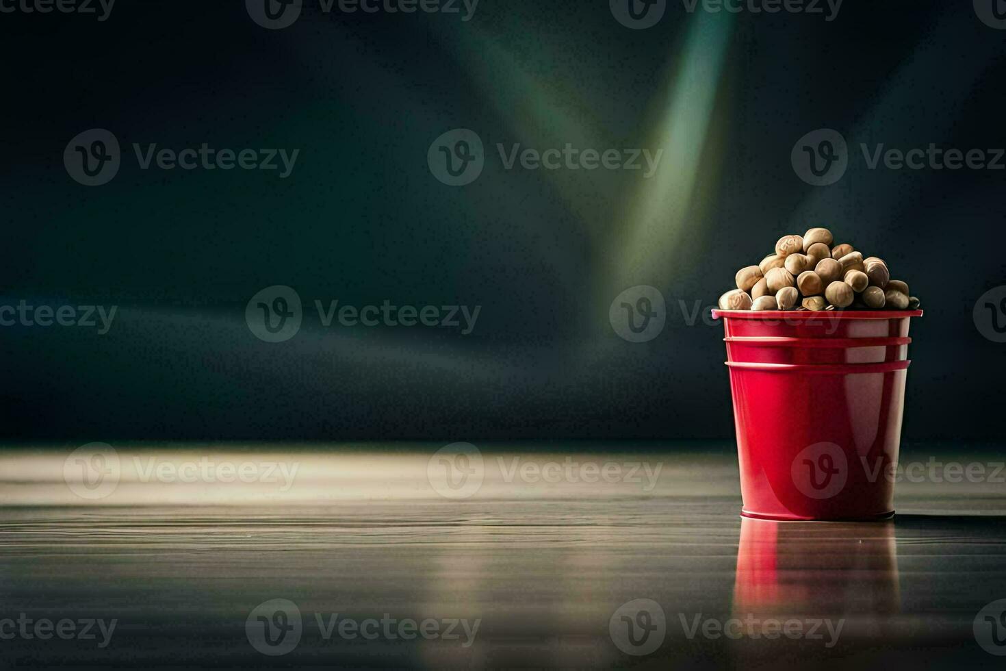 a red cup filled with peanuts sitting on a table. AI-Generated photo