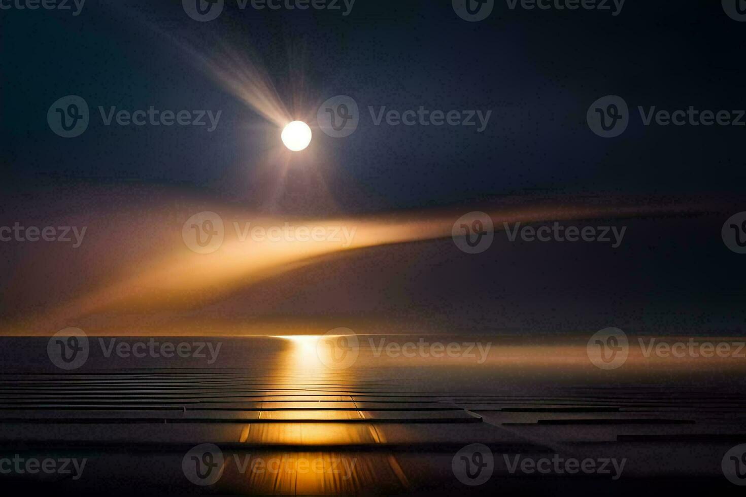 a long exposure photograph of the moon shining over the water. AI-Generated photo
