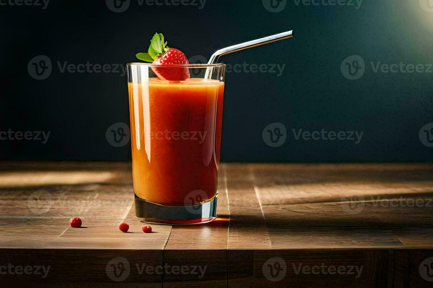a glass of juice with a straw. AI-Generated photo
