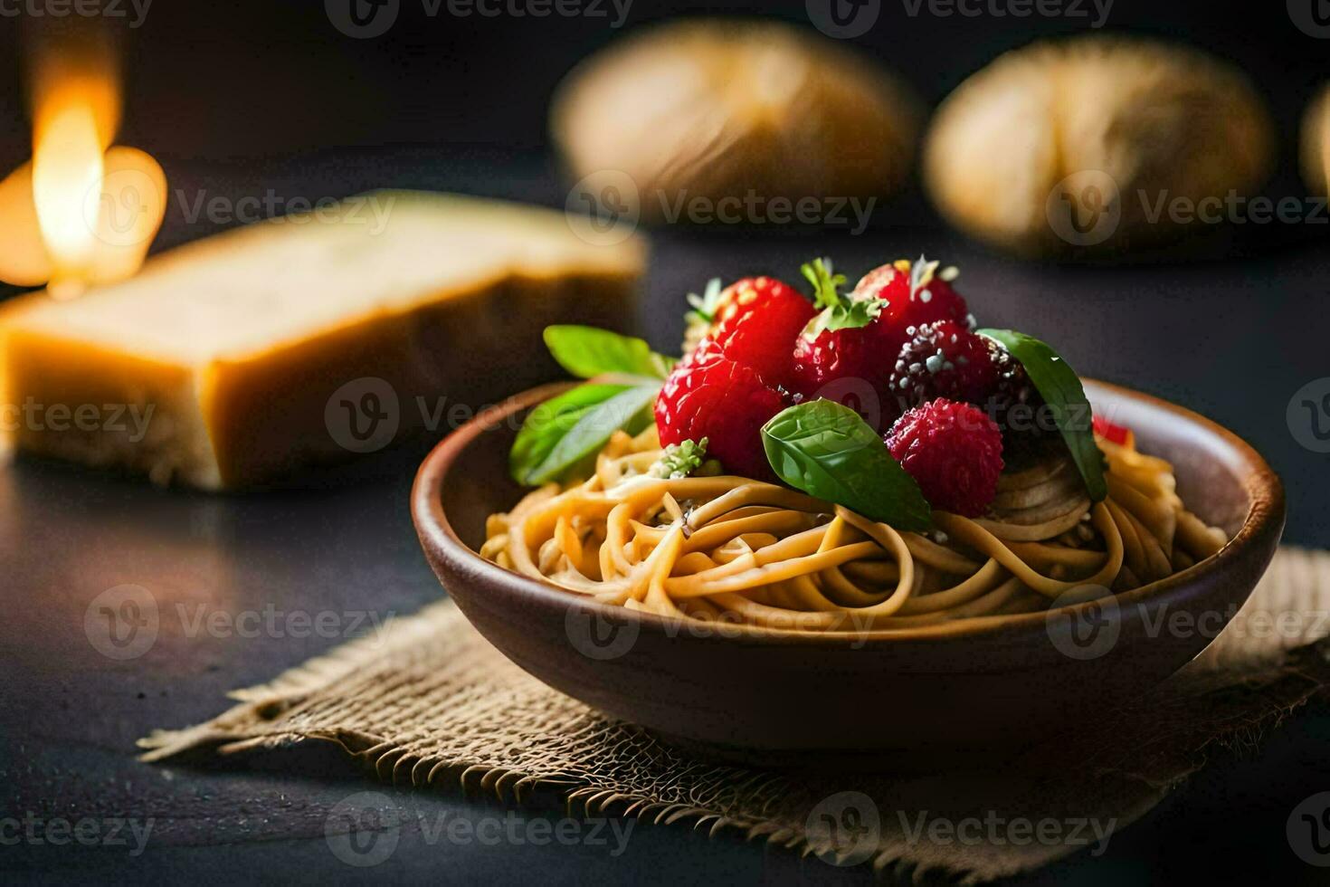 spaghetti with fresh berries and basil. AI-Generated photo