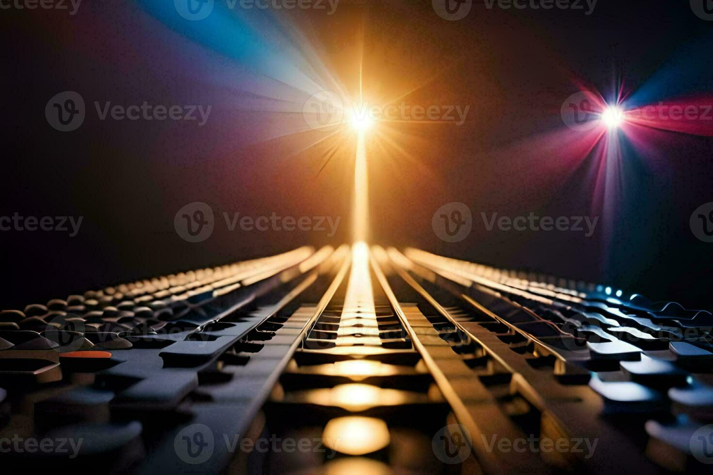 a dj mixer with lights shining on it. AI-Generated photo