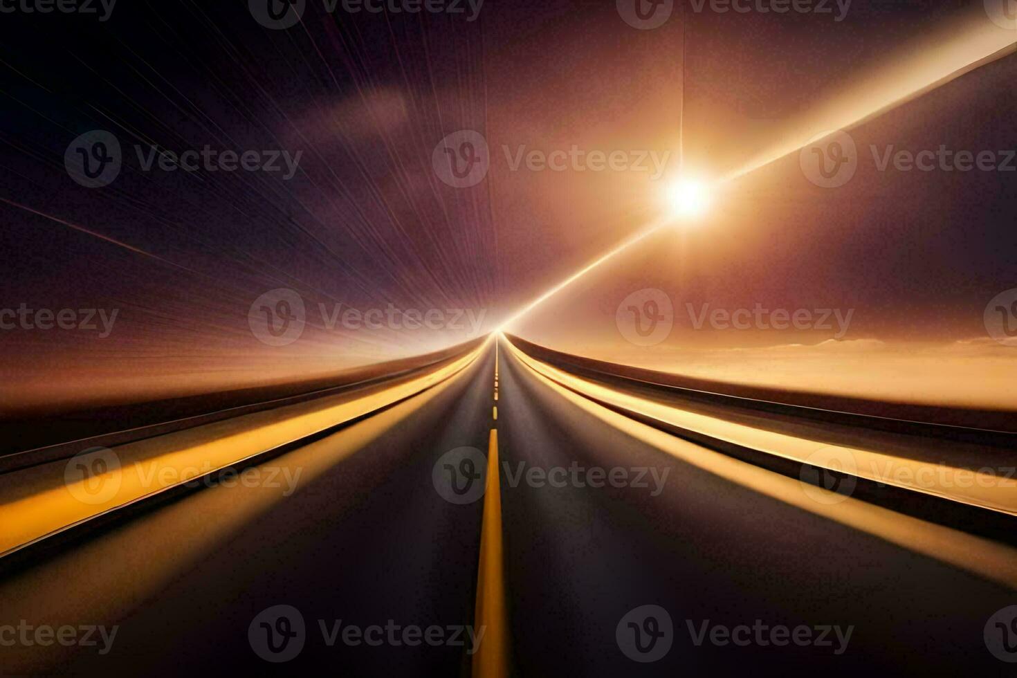 un largo exposición fotografía de un autopista con un brillante ligero. generado por ai foto