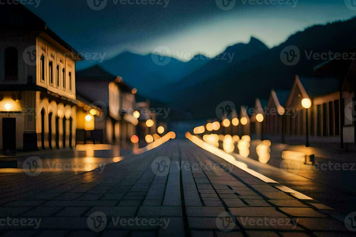 photo wallpaper the night, street, mountains, lights, the city, the mountains. AI-Generated