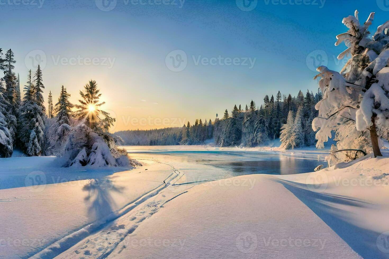 photo wallpaper the sky, snow, trees, trees, trees, trees, trees, trees,. AI-Generated