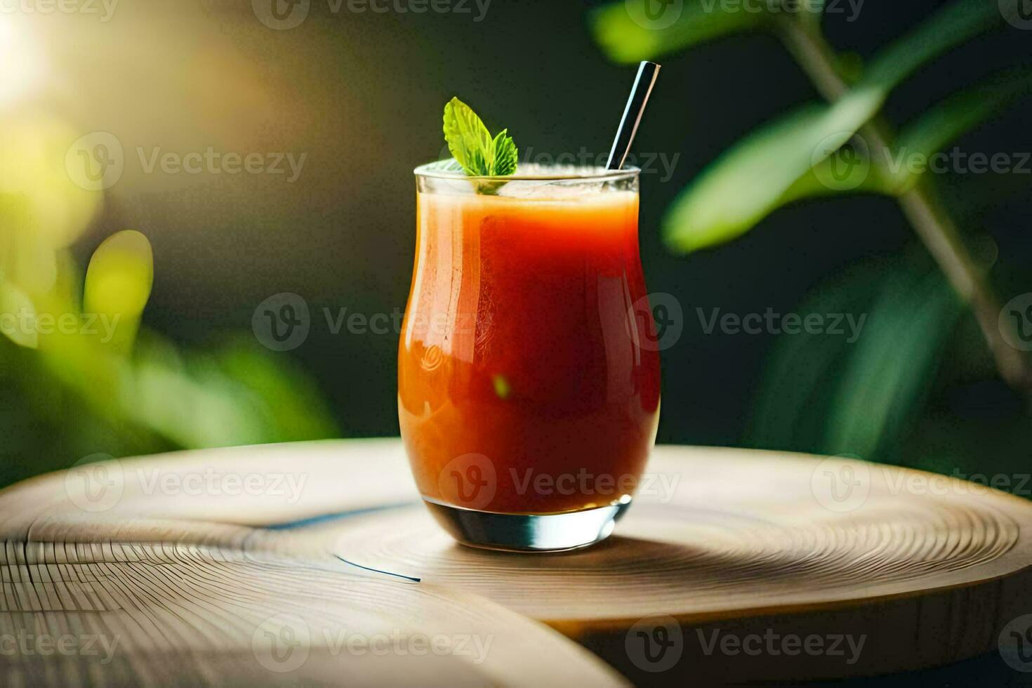 a glass of juice with a straw on top. AI-Generated photo