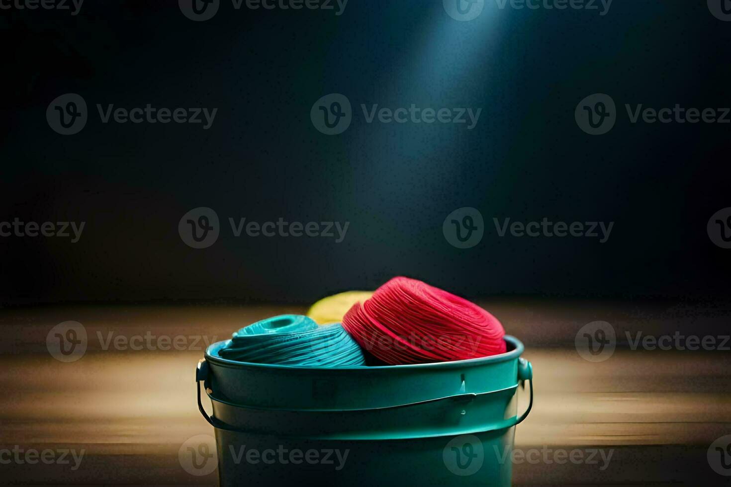 colorful yarn in a bucket. AI-Generated photo