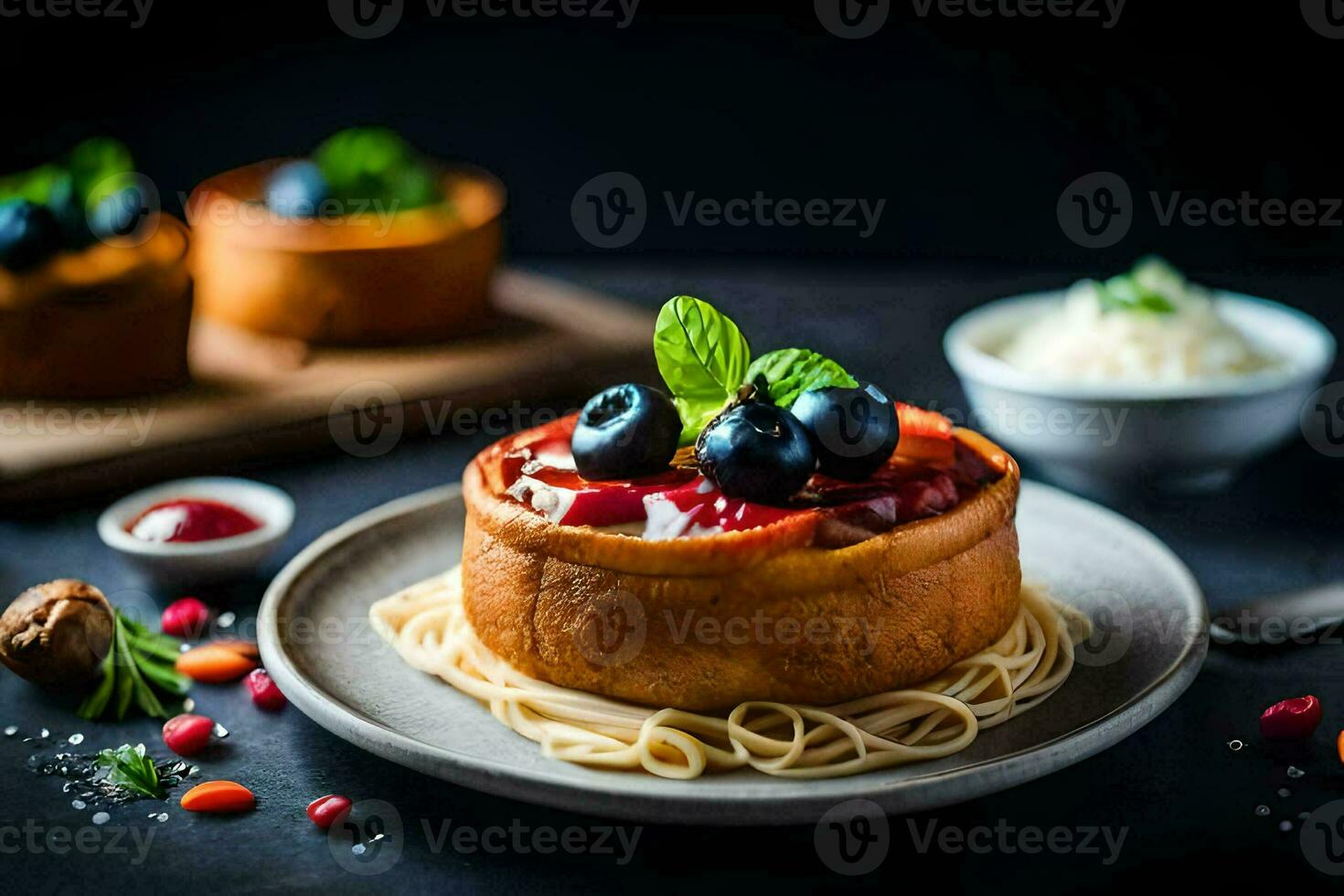 the food is served on a plate with a fork and a spoon. AI-Generated photo