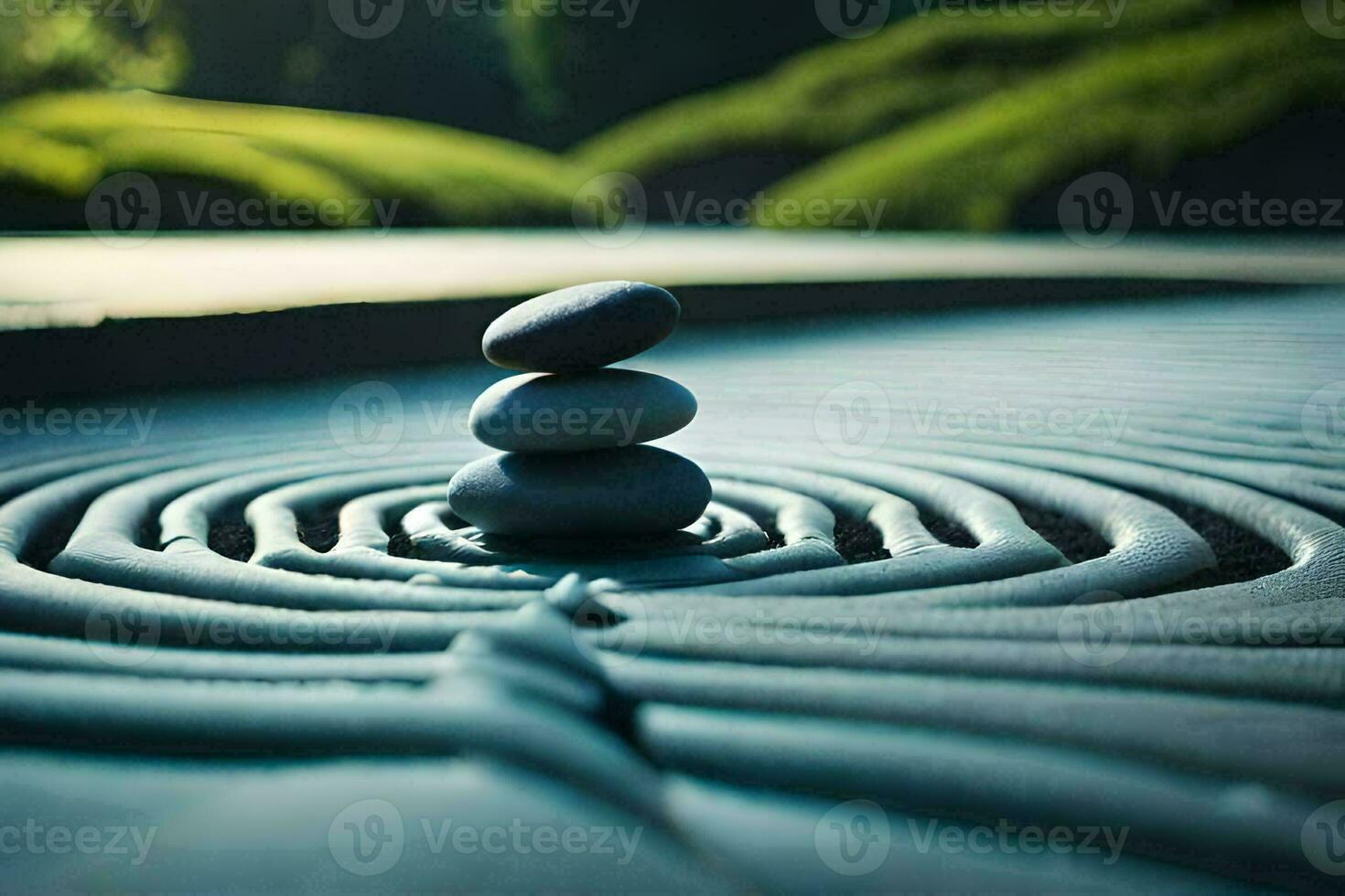 a zen garden with stones stacked on top of each other. AI-Generated photo