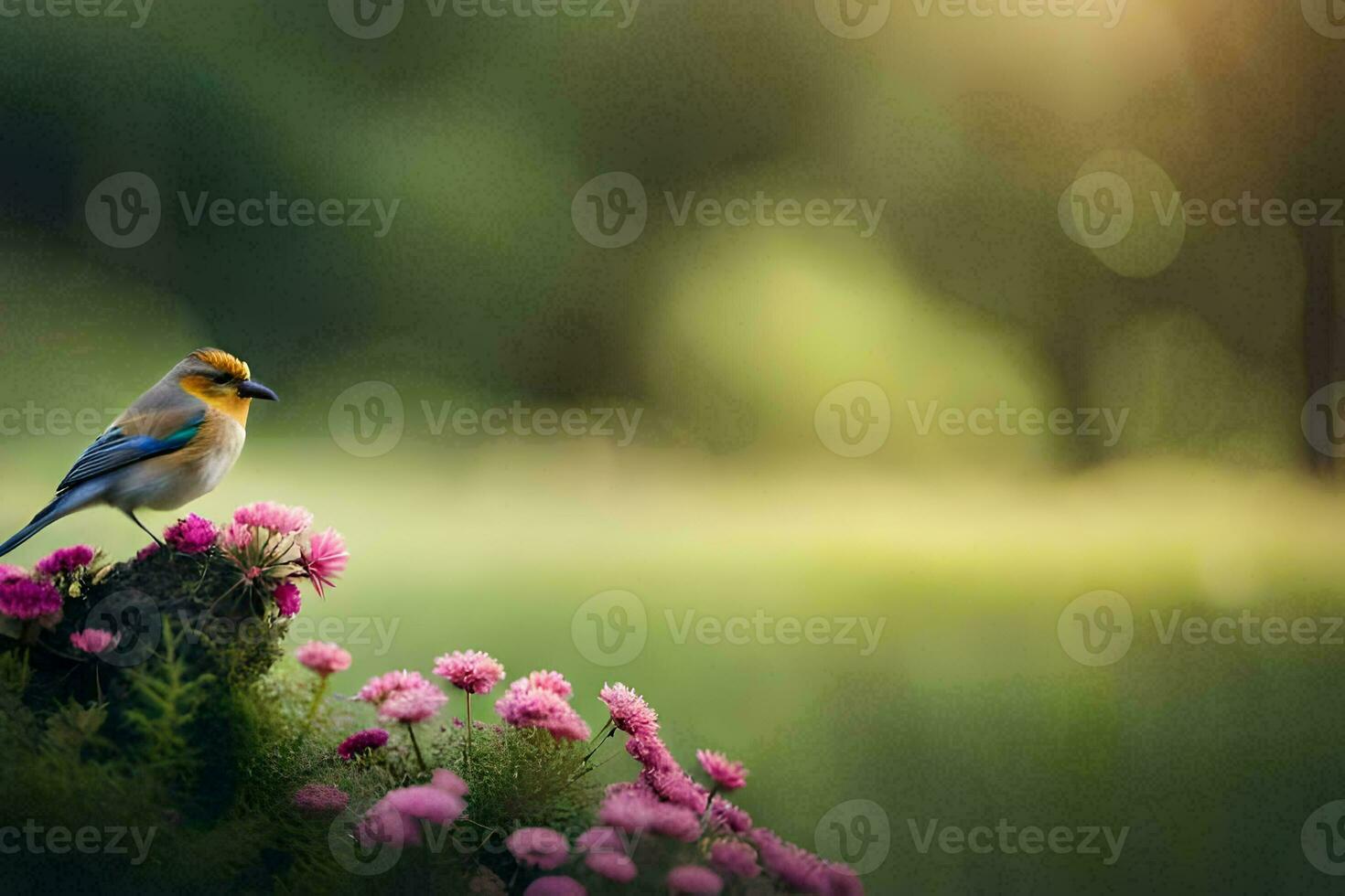 photo wallpaper the bird, flowers, spring, nature, bird, bird, bird, bird,. AI-Generated