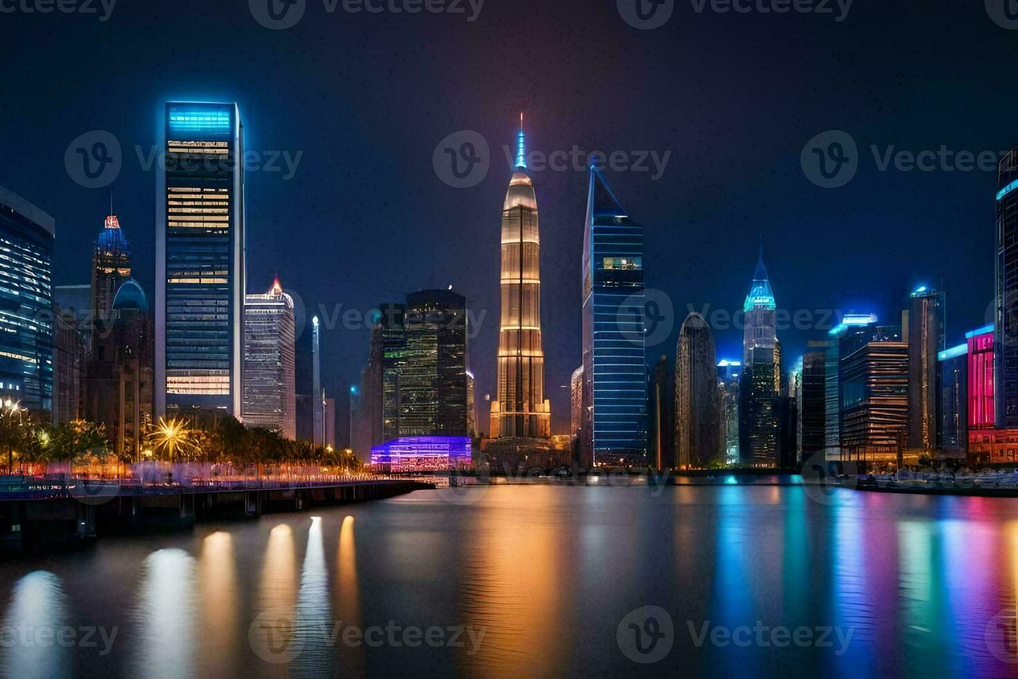 the city skyline at night in shanghai. AI-Generated photo