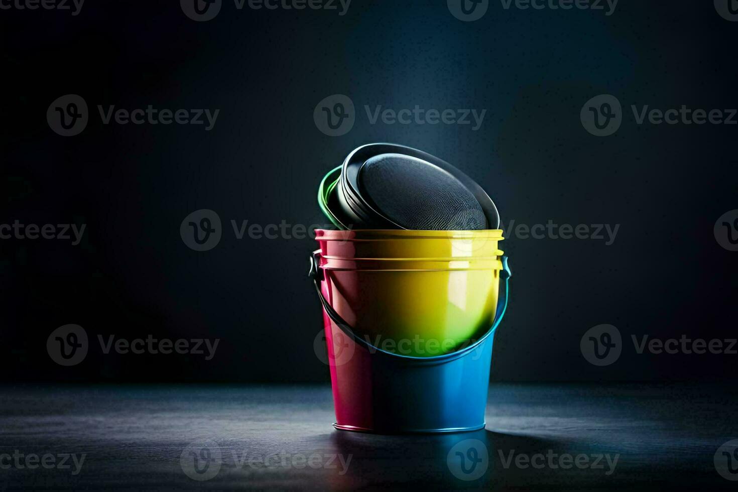 a colorful bucket with a lid on top. AI-Generated photo