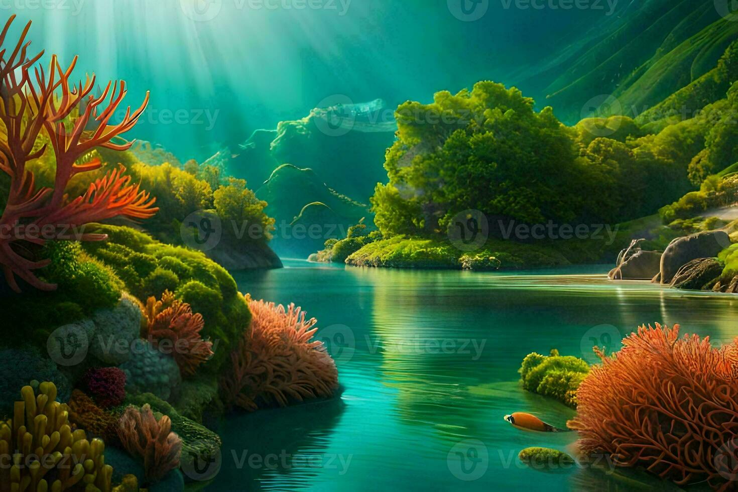 un submarino escena con coral arrecifes y pez. generado por ai foto