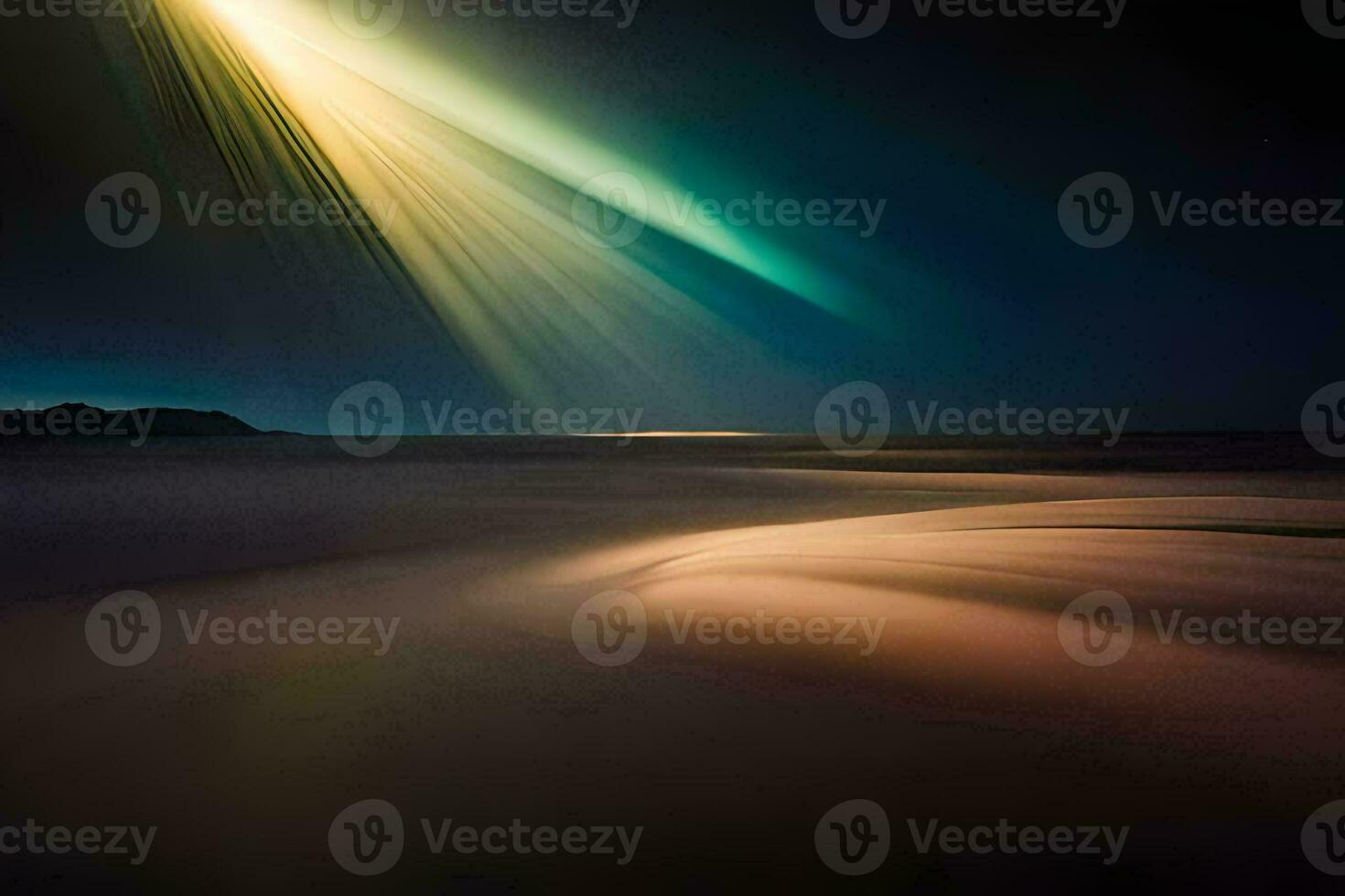 a long exposure photograph of a bright light shining over the ocean. AI-Generated photo