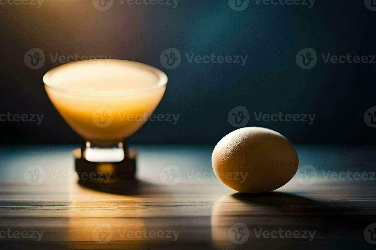 a glass of milk and an egg on a table. AI-Generated photo