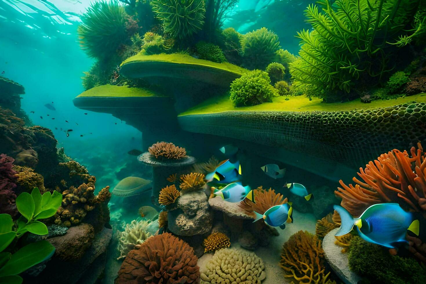 a coral reef with fish and other underwater plants. AI-Generated photo