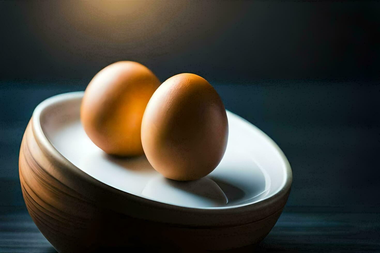 two eggs in a bowl on a table. AI-Generated photo