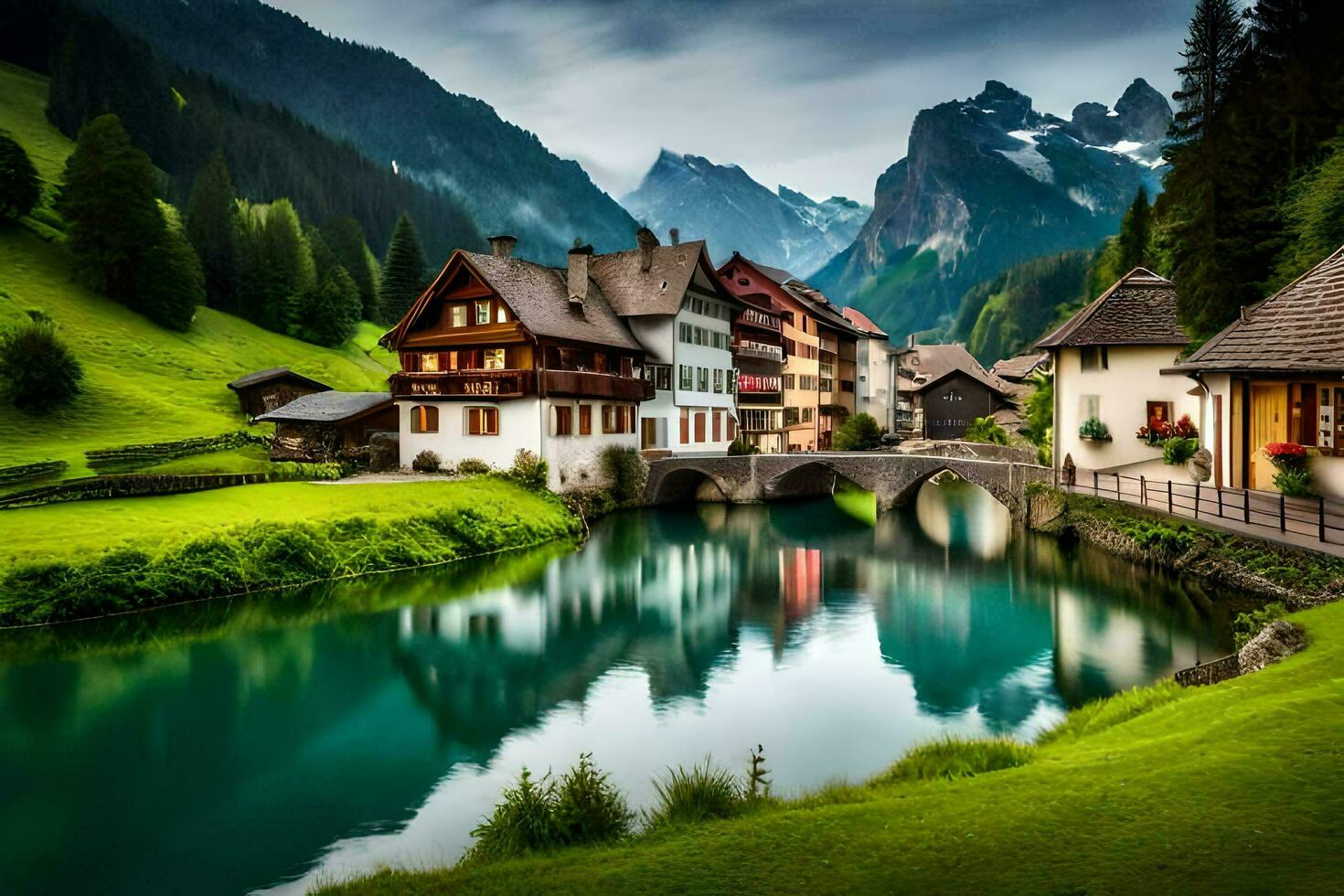 beautiful village in the alps, switzerland. AI-Generated photo