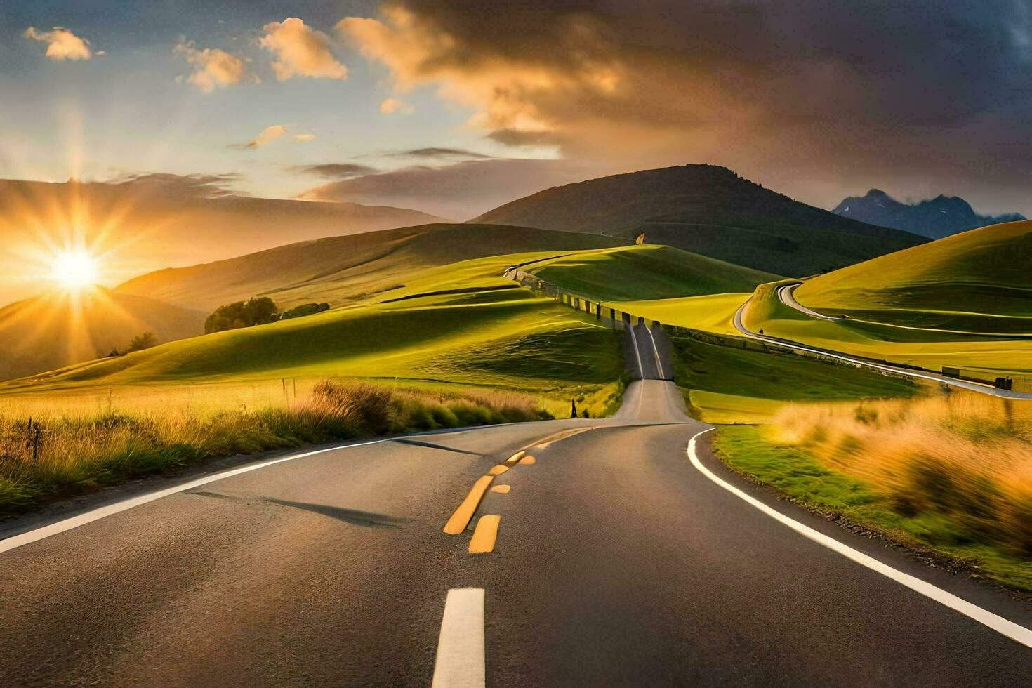 the road to the sunset. AI-Generated photo
