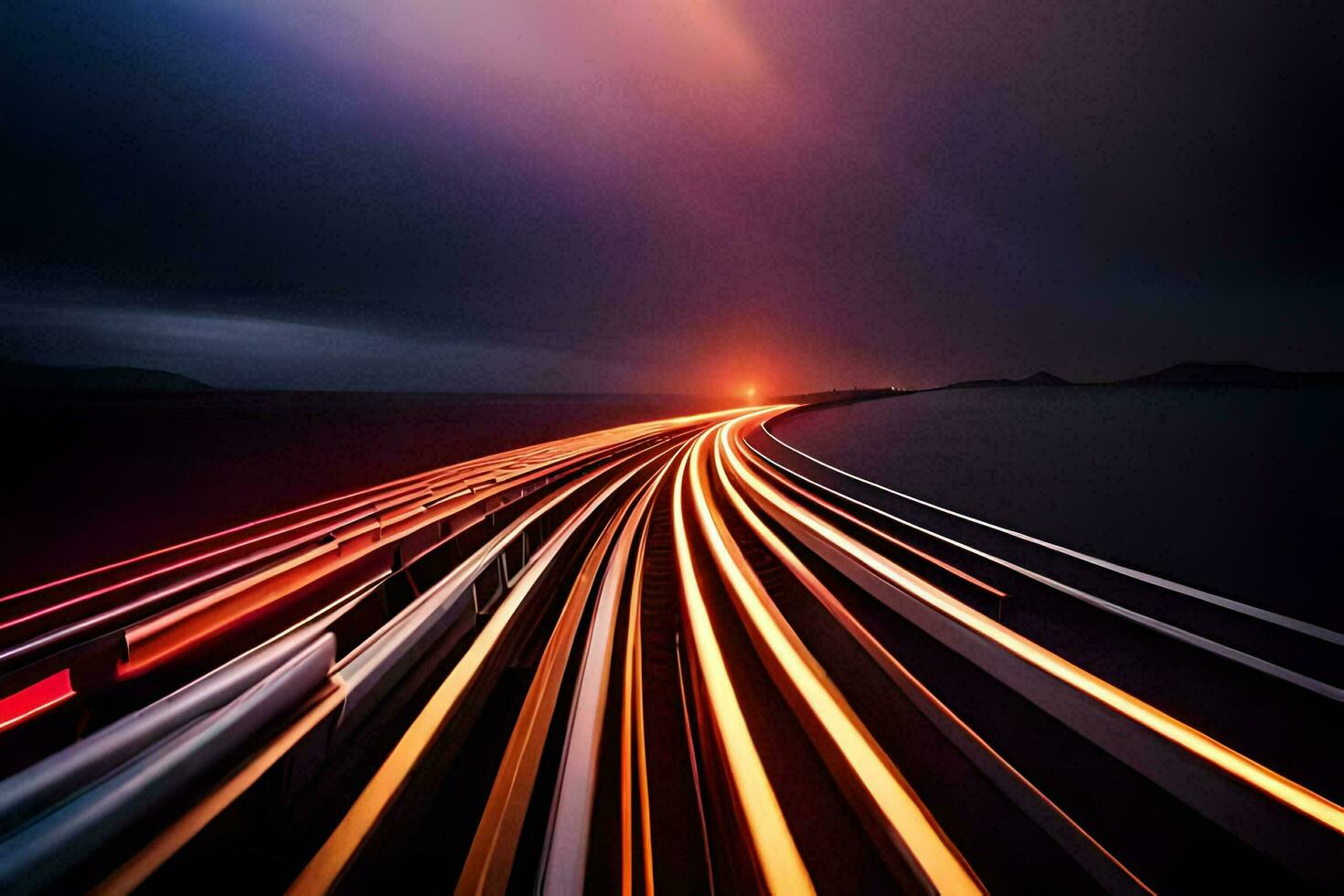 a long exposure photograph of a highway with light trails. AI-Generated photo