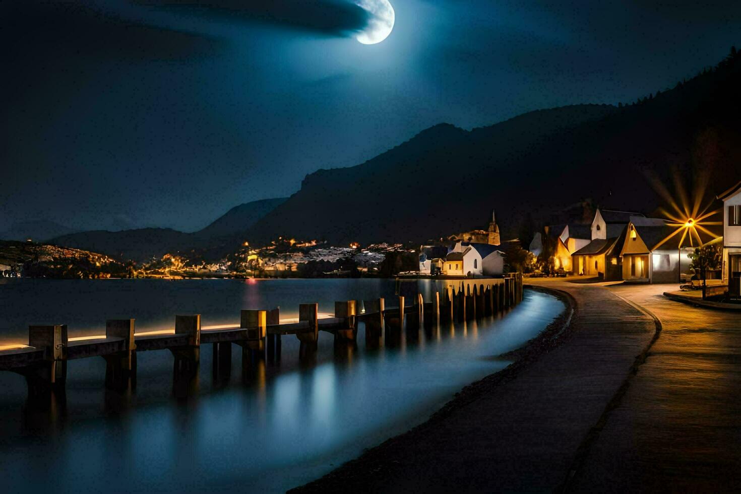 foto fondo de pantalla el luna, noche, el mar, el luna, el luz de la luna, el Luna. generado por ai