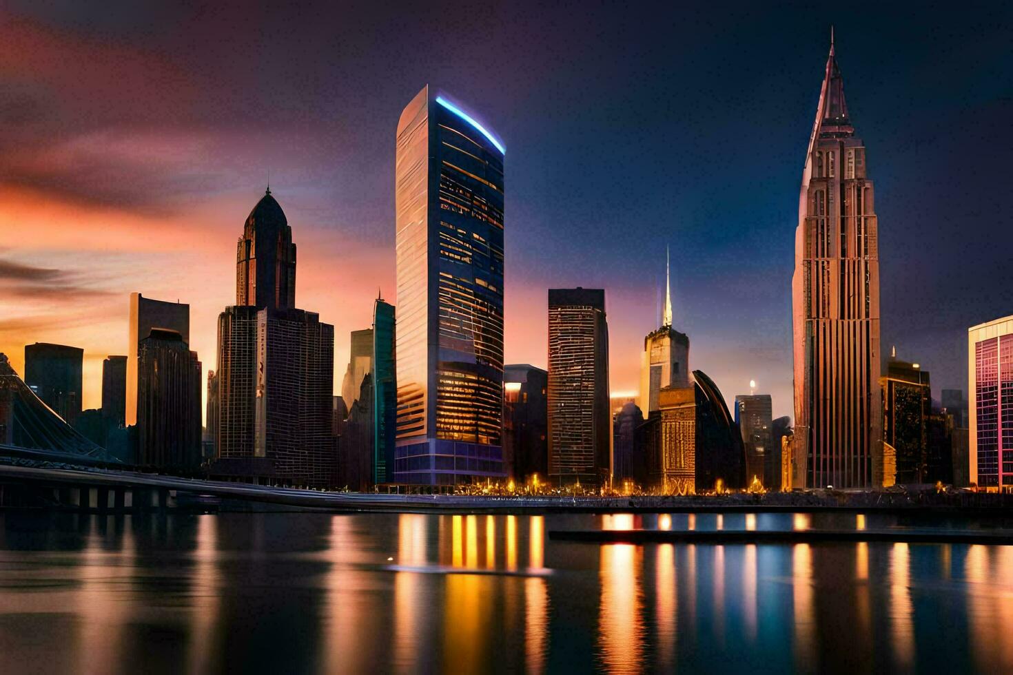 the city skyline at sunset in dubai. AI-Generated photo
