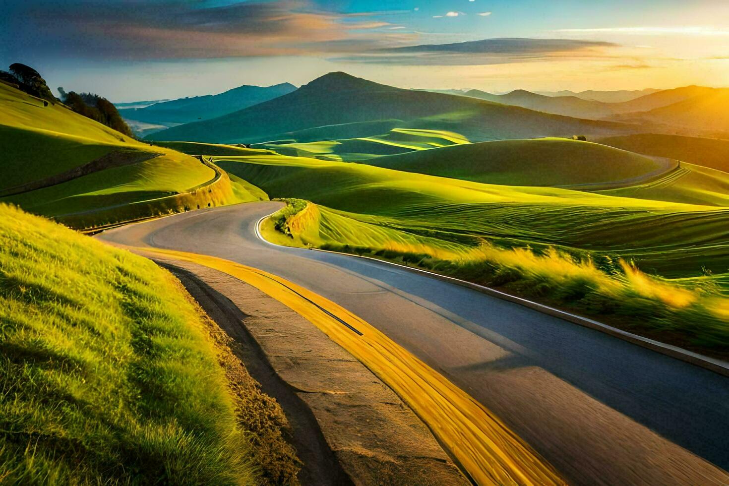 the road to the sunset. AI-Generated photo