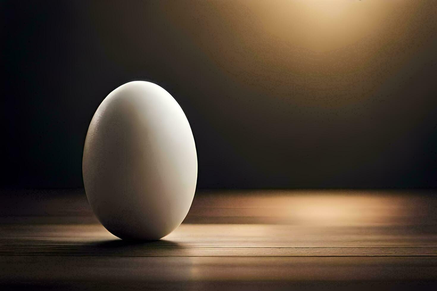 an egg sitting on a wooden table with a light behind it. AI-Generated photo