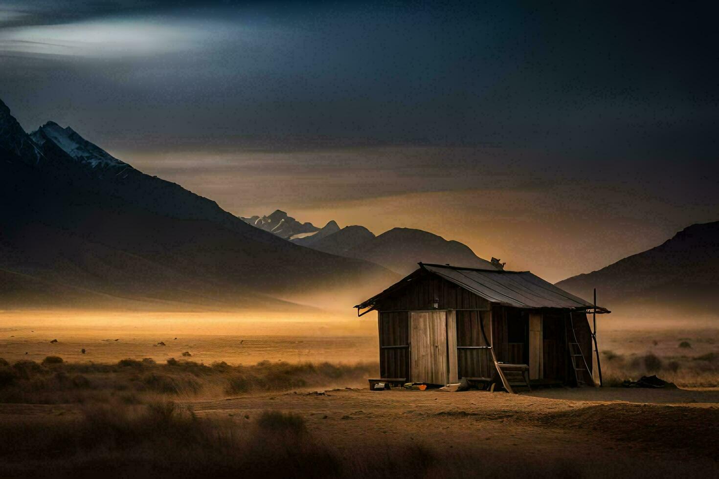 el choza en el medio de en ningún lugar. generado por ai foto