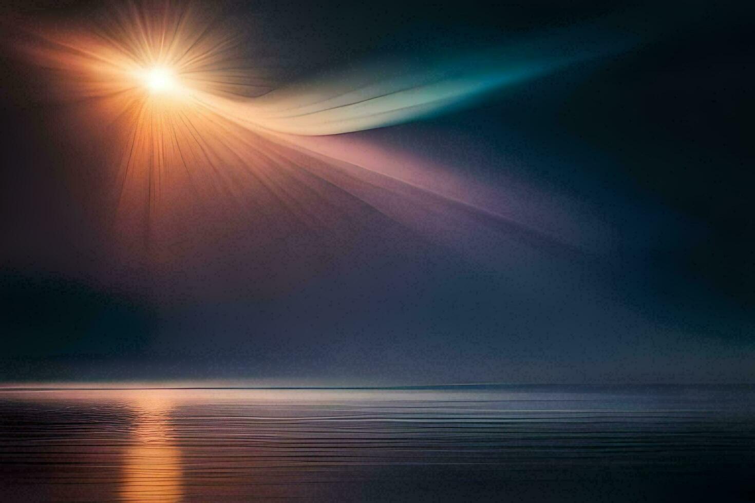 the sun shines brightly over the ocean. AI-Generated photo