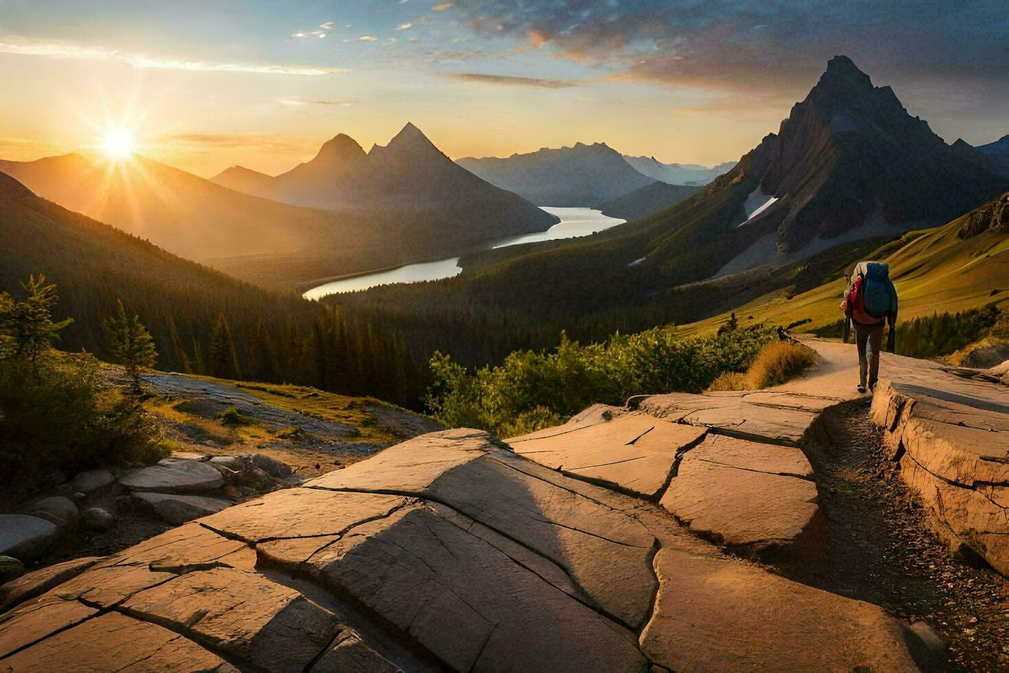 el Dom sube terminado el montañas en el antecedentes. generado por ai foto